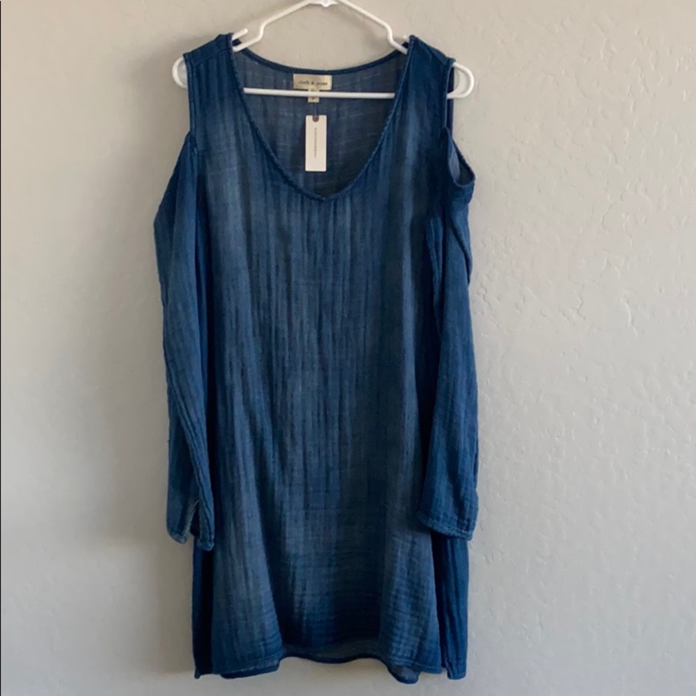 Anthropologie 100% Cotton Cold Shoulder Dress Med